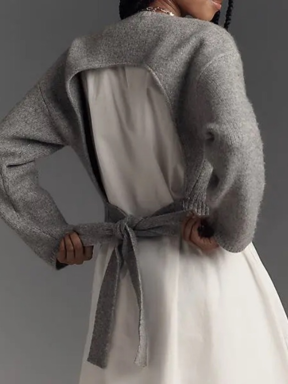 English factory grey knitted back tie cropped crew sweater sz xs